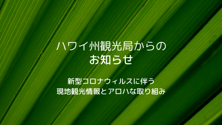 新型コロナウイルス感染症（COVID-19）に伴う現地観光情報とアロハな取り組み